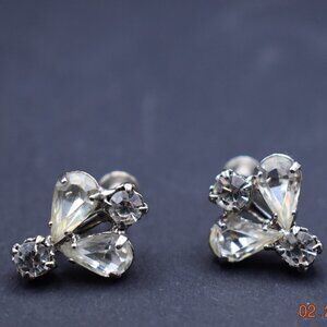 Vintage Clear Rhinestone Silvertone Screwback Earrings